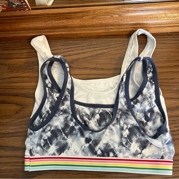 Lucky brand Rainbow white and Tie-Dye set of 2  Sports Bras pull on easy style - Picture 2 of 4